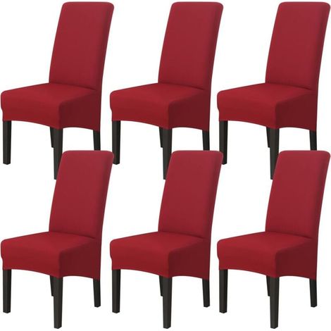 Lot de 6 Housse de Chaise de Salle à Manger (Bourgogne), Housse de Chaise Extensible Couverture de Chaise Grande Universelle Lavables, Facile à Nettoyer pour Décor Salle à Manger Salon (1/4)