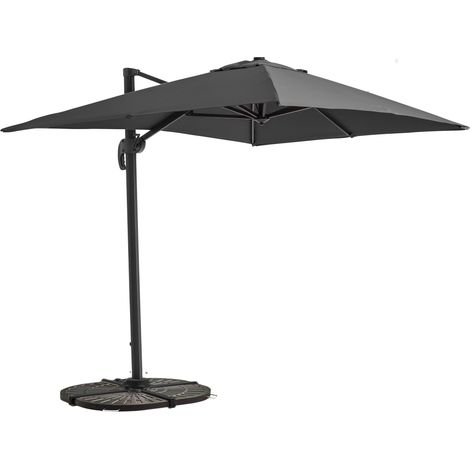 Parasol déporté 2x3 m et 4 dalles lestées aluminium gris anthracite