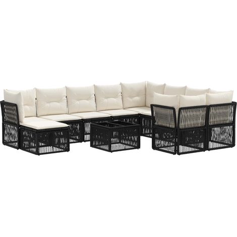 Conjunto de sofás de jardín 11 uds. Negro ratán sintético vidaXL (1/5)
