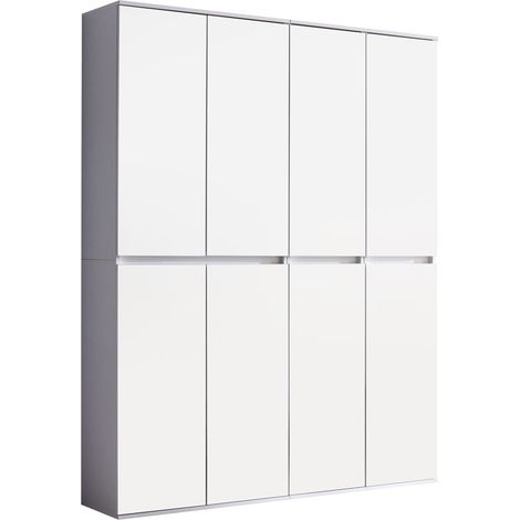 Minor Kleiderschrank 8 Türen, weiss, Spiegel.