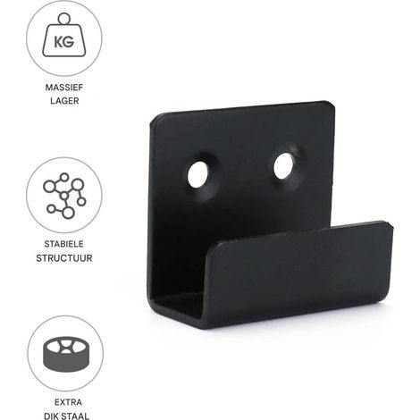 Hook - Stainless Steel - 35 x 40 x 20 mm - For Tiles Up To 16 mm Thick - 40 Kg Load Per Pair - Black - 8 Pieces (1/4)