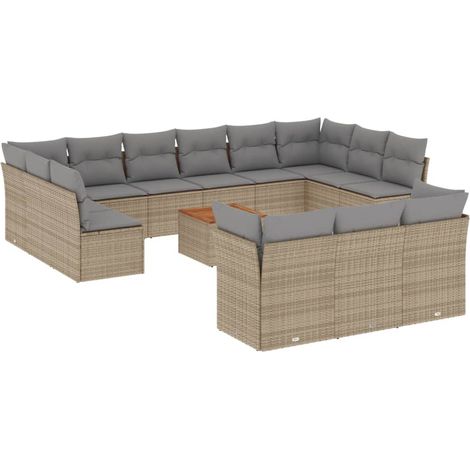 Salon de jardin avec coussins 14 pcs beige résine tressée (1/3)