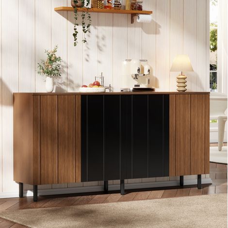 Buffet 160 x 35 x 80 cm mit 4 Türen, verstellbaren Einlegeböden, Nussbaumoptik und Schwarz OKMYHOME (1/5)