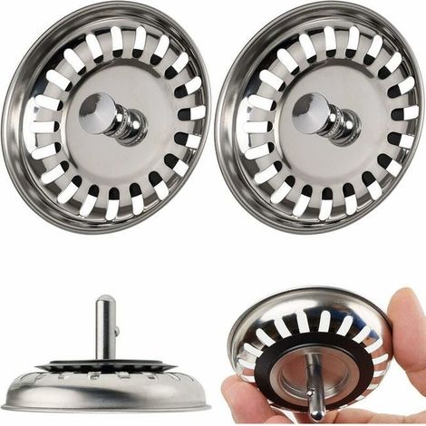 Juego de 2 tapones para fregadero de cocina de 80 mm - Tapón de desagüe de acero inoxidable para fregadero de cocina para un drenaje rápido, tapón de fregadero antiatascos de 80 mm (1/5)