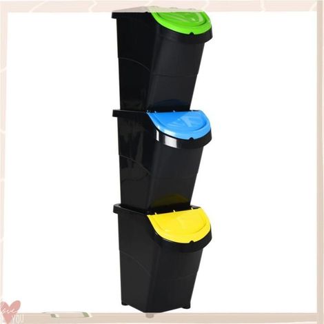 364071 Poubelles empilables avec couvercles 3 pcs noir PP 120 L (1/5)