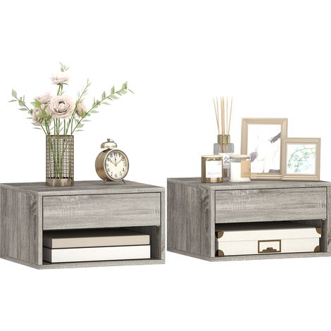 Lot de 2 chevets suspendus FREYO effet bois gris (1/5)