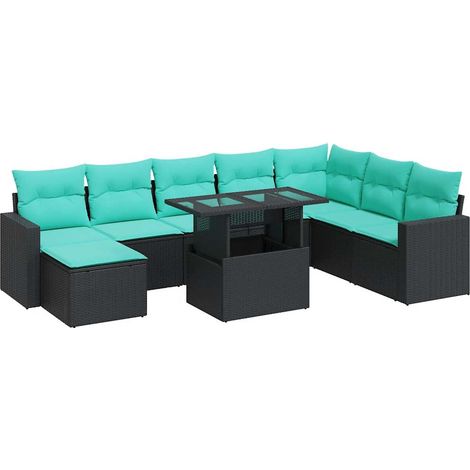 Maison Exclusive - Set Divani da Giardino 9 pz con Cuscini Nero Polyrattan Acacia (1/5)