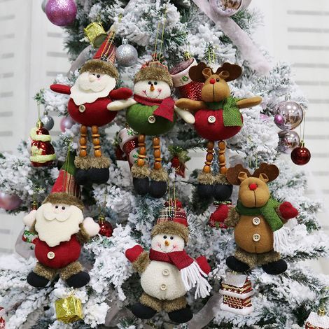 Adornos navideños de peluche, juego de 6 adornos colgantes navideños, adornos festivos: adornos de peluche de Papá Noel/muñeco de nieve/reno para el árbol de Navidad. (1/5)