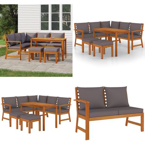 Set da Pranzo da Giardino 6pz con Cuscini Legno Massello Acacia - Tavolo da pranzo esterno - Panca in legno