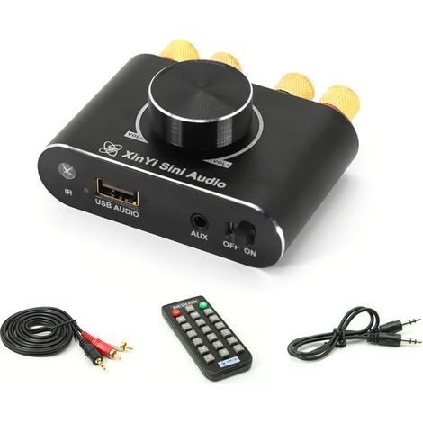 Amplificador de audio Bluetooth 5.1, 2x50 W, carcasa de aluminio y mando a distancia – Ideal para coche y hogar (1/4)