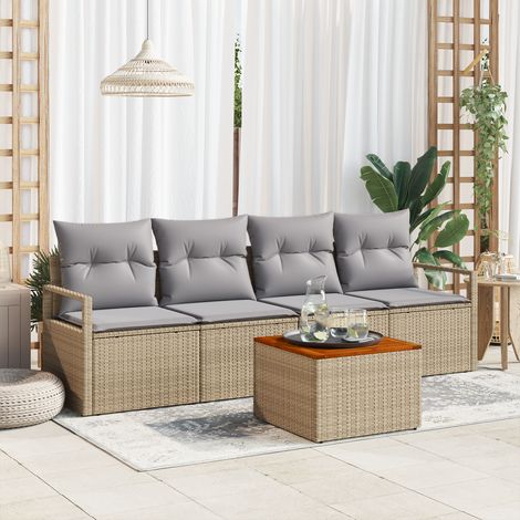 Gartensofa-set 5 Stk. Beige Poly-Rattan vidaXL (1/5)