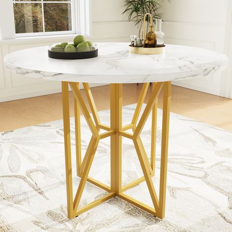 Runder Esstisch 80 x 80 x 76 cm aus MDF mit goldenem Metallgestell HAVRYA (1/5)