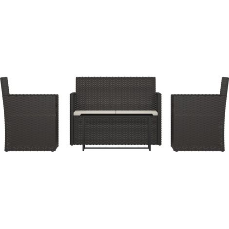 4-tlg. Garten-Lounge-Set mit Kissen Poly Rattan Schwarz vidaXL