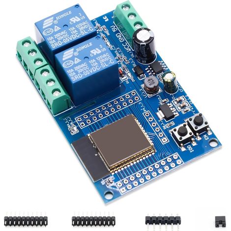 ESP 2 Canaux Relais Modul, ESP-32-WROOM Relais cartes de développement avec 4 MB Octet Flash Double-Wifi DC5-60V pour L'apprentissage du Développement Secondaire(LC-Relay-ESP-32-2R-D5) (1/5)