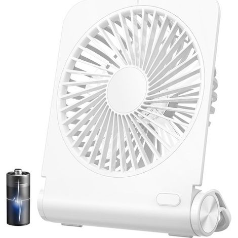 Wiederaufladbarer USB-Tischventilator (2000 mAh) – 4 Geschwindigkeitsstufen, 225°-Drehung – Faltbar und tragbar – Leiser und leistungsstarker Luftstrom – Ideal für Büro, Camping und Reisen – Weiß