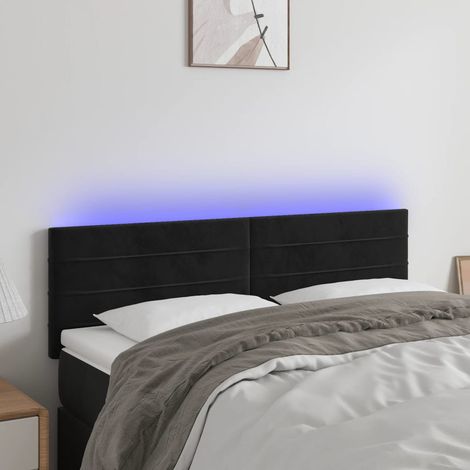 Tête de lit à LED  Panneau de lit pour Lit adult  Décoration murale Noir 144x5x78/88 cm Velours RJYKXR775577 (1/5)