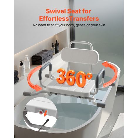 Siège de Baignoire Pivotant, Banc de Transfert Baignoire avec Dossier et Accoudoirs, Capacité 100 kg, Chaise de Douche pour Adultes, Personnes Âgées et Handicapés, à Poser sur les Baignoires (1/5)