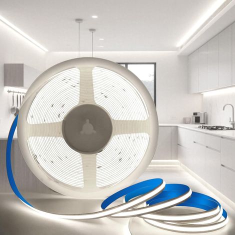 1 Ruban LED COB, 5M Blanc Froid 6000K, Largeur 8mm, 320LED/M, Découpable, Pour Intérieur Cuisine Chambre
