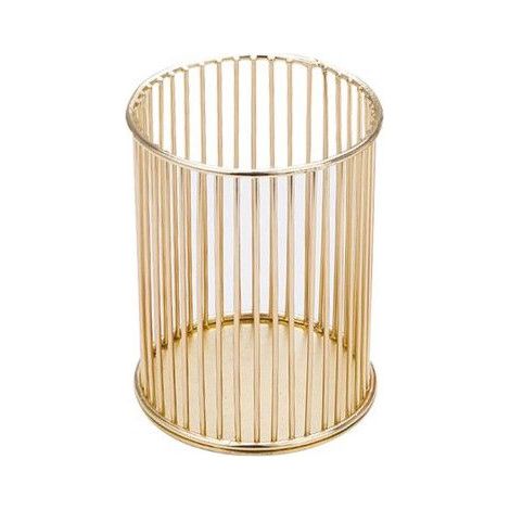 Pot à Pinceau de Maquillage, Rangement cosmétique, Fil métallique, Organiseur Bureau, HxD 10 x 8 cm, doré,Oi-FRIS (1/5)