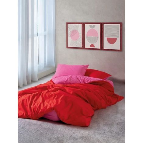 Parure de lit - 1 housse de couette 220 x 240 cm + 2 taies d'oreiller 60 x 60 cm - 100% coton renforcé - Rouge