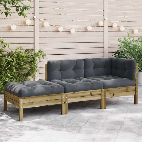 Gartensofa mit Kissen und Hocker 3-Sitzer