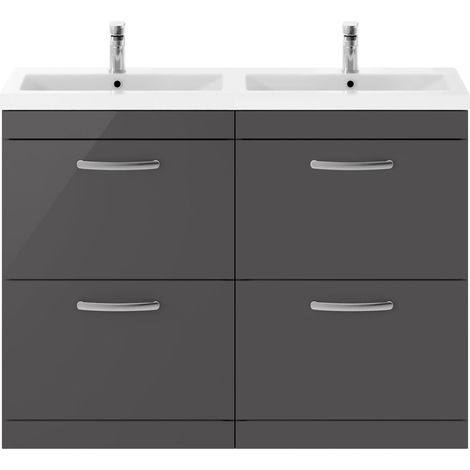Millwich Contemporary 2 Door 2 Drawer Floor Standing Vanity Unit with Basin, Gloss Grey, 1200mm (1/4)