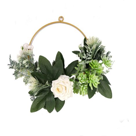MINKUROW Corona Decorativa Con Anillos De Metal De Aro, Corona De Pared De Diseño Circular De 30 Cm Corona De Eucalipto Para El Hogar Boda Al Aire Libre-Verde (1/5)