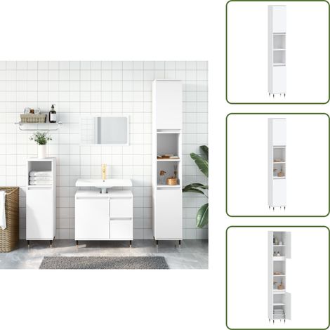 Armoire de salle de bain blanc 30x30x190 cm bois d'ingénierie - Armoire De Salle De Bain - Meuble De Salle De Bain - Rangement Salle De Bain - Stockage Salle De Bain - Design Industriel (1/5)