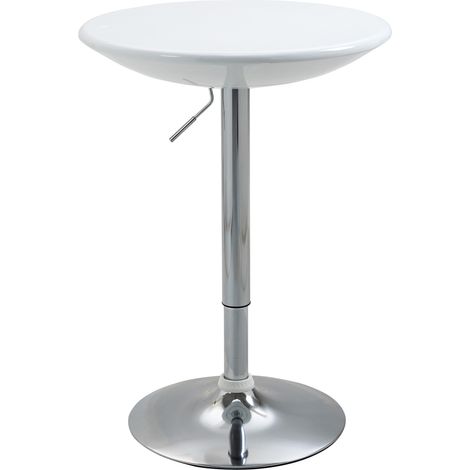 Table de bar, table à manger moderne, table bistro réglable en hauteur, table haute, table de comptoir, bureau, ronde, métal, laque ABS, blanche, Ø61 x 76-97 cm