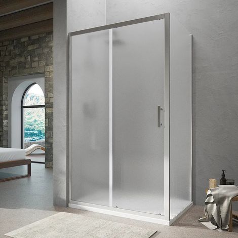 Box Doccia Angolare 80x120 cm Porta Scorrevole e Parete Fissa Profili in Allumimio Cromato Vetro 6 mm Stampato con Trattamento Easy-clean h190 - Reversibile Mod. Tenerife (1/5)