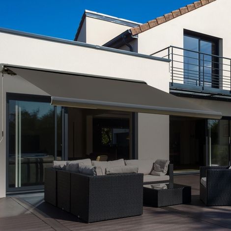 Tenda da sole a cassonetto in alluminio grigio scuro 300 x 250 cm, elettrica con telecomando e manovella (1/5)