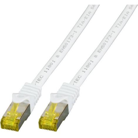 EFB Elektronik MK7001.1,5W RJ45 Câble réseau, câble patch CAT 6a (câble brut CAT 7) S/FTP 1.50 m blanc ignifuge, sans halogène, avec cliquet d'en D696911 (1/5)