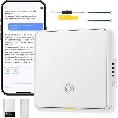 Chauffe-eau Electrique Interrupteur intelligent 20A 4000W WiFi Interrupteur pour Chauffe-eau Electrique avec statistiques de consommation électrique de l'assistant AI, blanc (1/5)