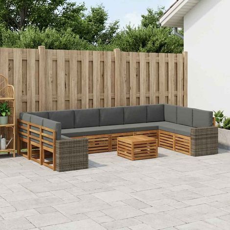 vidaXL Outdoor-Sofagarnitur 11 pcs Natur und Anthrazit Polyester (1/5)