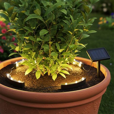 LED Solar Blumentopf Beleuchtung warm weiß - 4er Set - Deko Beleuchtung für Topfpflanze und Blumenbee