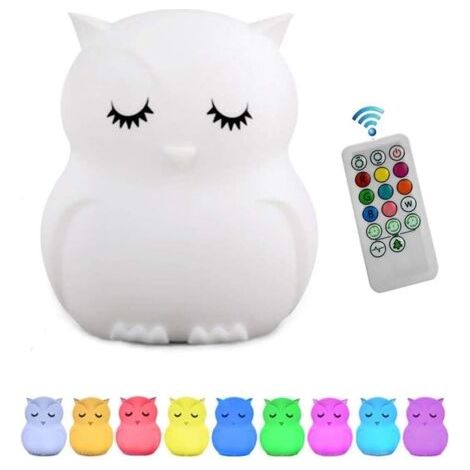 Veilleuse Enfant Chambre Lampe Veilleuse Bebe Veilleuse Hibou Multicolore Rechargeable LED Veilleuse 9 Couleurs Veilleuse Bébé (Télécommande + Tactile Dimm) [Classe énergétique A++]