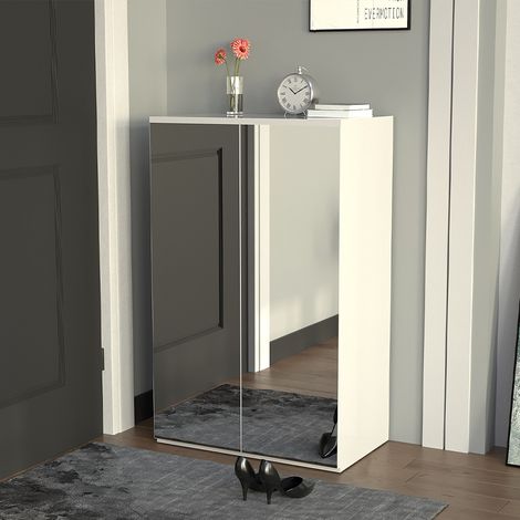 Scarpiera Salvaspazio con 2 Ante a Specchio 6 Ripiani Porta Scarpe 60x32x95cm (1/5)
