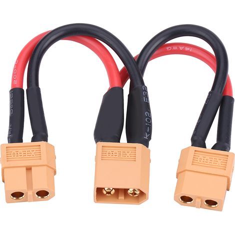 Connecteur XT60 Double pour Batteries LiPo, Câble 14AWG, 1 Mâle vers 2 Femelles (1/4)
