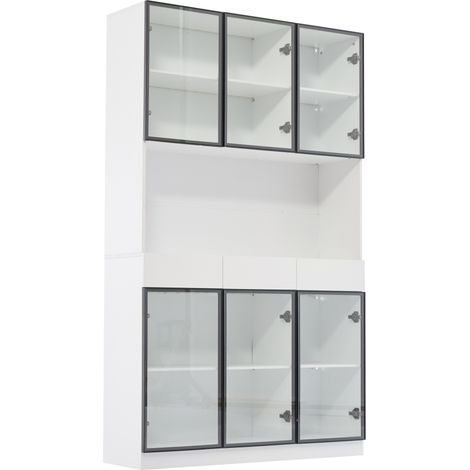 Vetrina alta in vetro con LED 200 cm bianca e telaio nero MODENUIT (1/5)