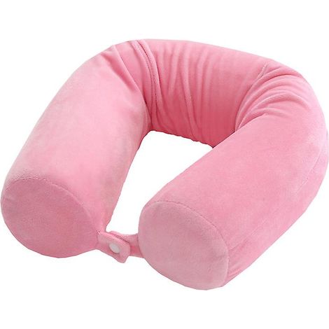 Oreiller de voyage rose en mousse à mémoire de forme pour le soutien de la nuque, du menton, de la taille et des jambes - Idéal pour une utilisation en avion et en train (1/5)