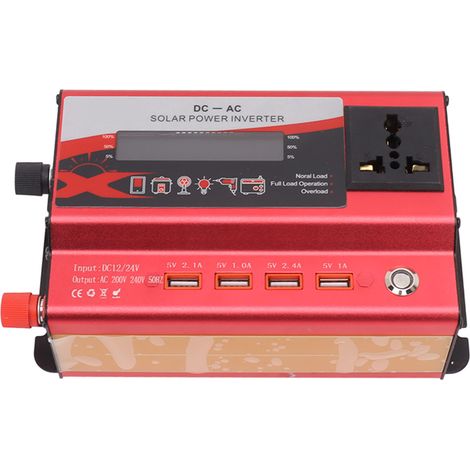 Convertisseur de puissance 420 W pour voiture avec affichage LED, 4 ports USB, alliage d'aluminium, rouge, 12 V vers 220 V (1/5)