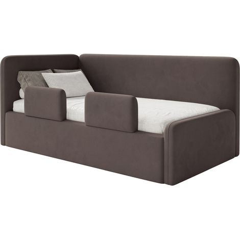 Selsey Fanko – Kinderbett 90x200 cm mit Rausfallschutz, Matratze, Kopfteil links, Samt, Braun