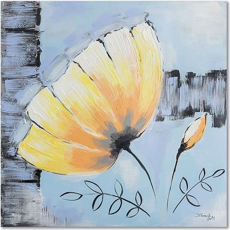 Tableau bois fleur jaune 3 - 80 x 80 cm (1/4)