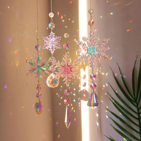 Set mit 4 Kristall-Sonnenfängern für Fenster – Handgefertigter Regenbogen mit Prisma, Buntglas-Windspiel für die Dekoration von Innen- und Außenbereichen