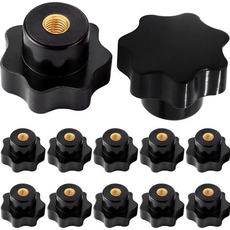 Lot de 10 boutons étoilés M6 – Vis à filetage femelle en plastique noir – Diamètre 32mm pour machines-outils – Utilisation mécanique (1/5)