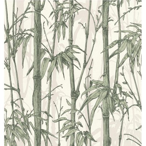 White Green Bamboo Wallpaper Rasch Jungle Textured Vinyl Paste The Wall