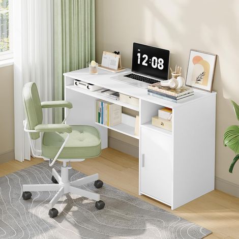 Bureau, Bureau avec Rangement, Table Informatique au Design Minimaliste, Table d'ordinateur de Style Moderne pour Études, Chambre, 50 x 108 x 75 cm, Blanc (1/5)