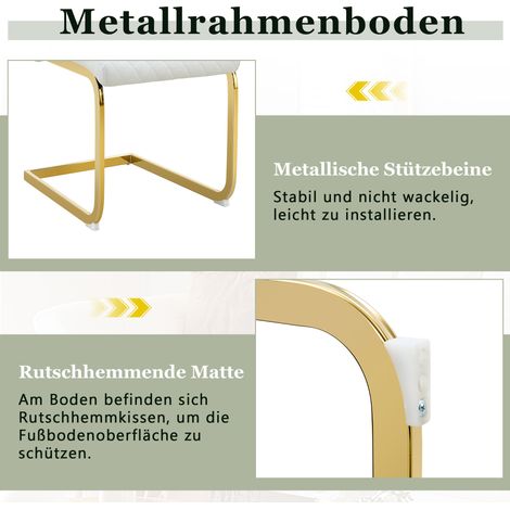 Lot de 2 chaises de salle à manger à motif losange blanc, dossier haut et assise rembourrée confortable, cadre en métal doré antidérapant et robuste, idéal pour restaurant. (1/5)