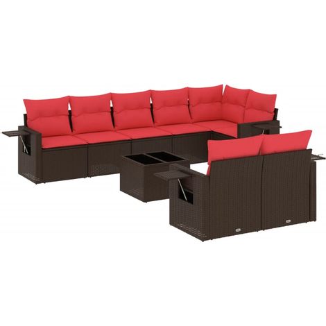 9-teiliges Gartensofa-Set mit Kissen, braun, Polyrattan vidaXL (1/5)