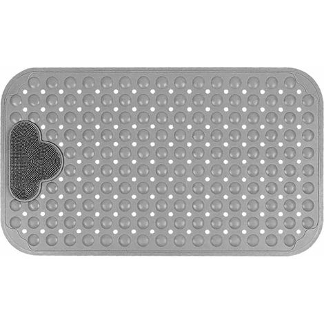 Tapis de douche antidérapant, 70 x 40 cm, avec ventouses, tapis de bain avec trous de drainage, antidérapant, résistant aux moisissures et lavable en machine (gris) (1/5)